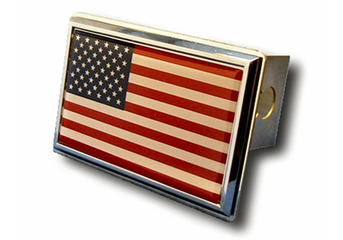Au-Tomotive Gold American Flag Chrome Hitch Plug - Click Image to Close